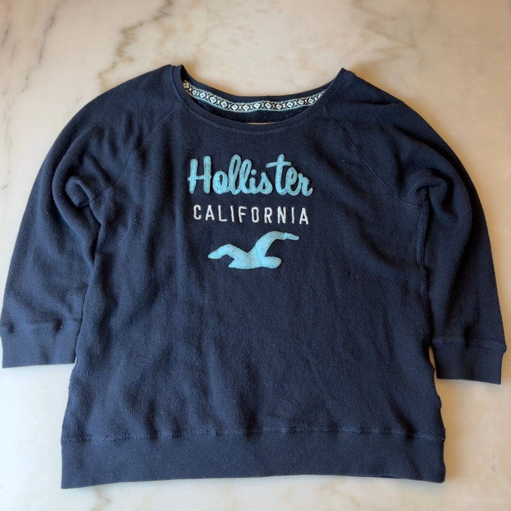 Hollister Navy Pullover with Aqua Script Logo